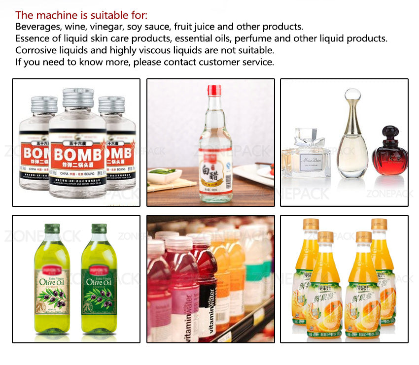 ZONEPACK Electric Digital Control Pump Liquid Filling Machine Perfume water Juice Essential Oil With 10 Heads