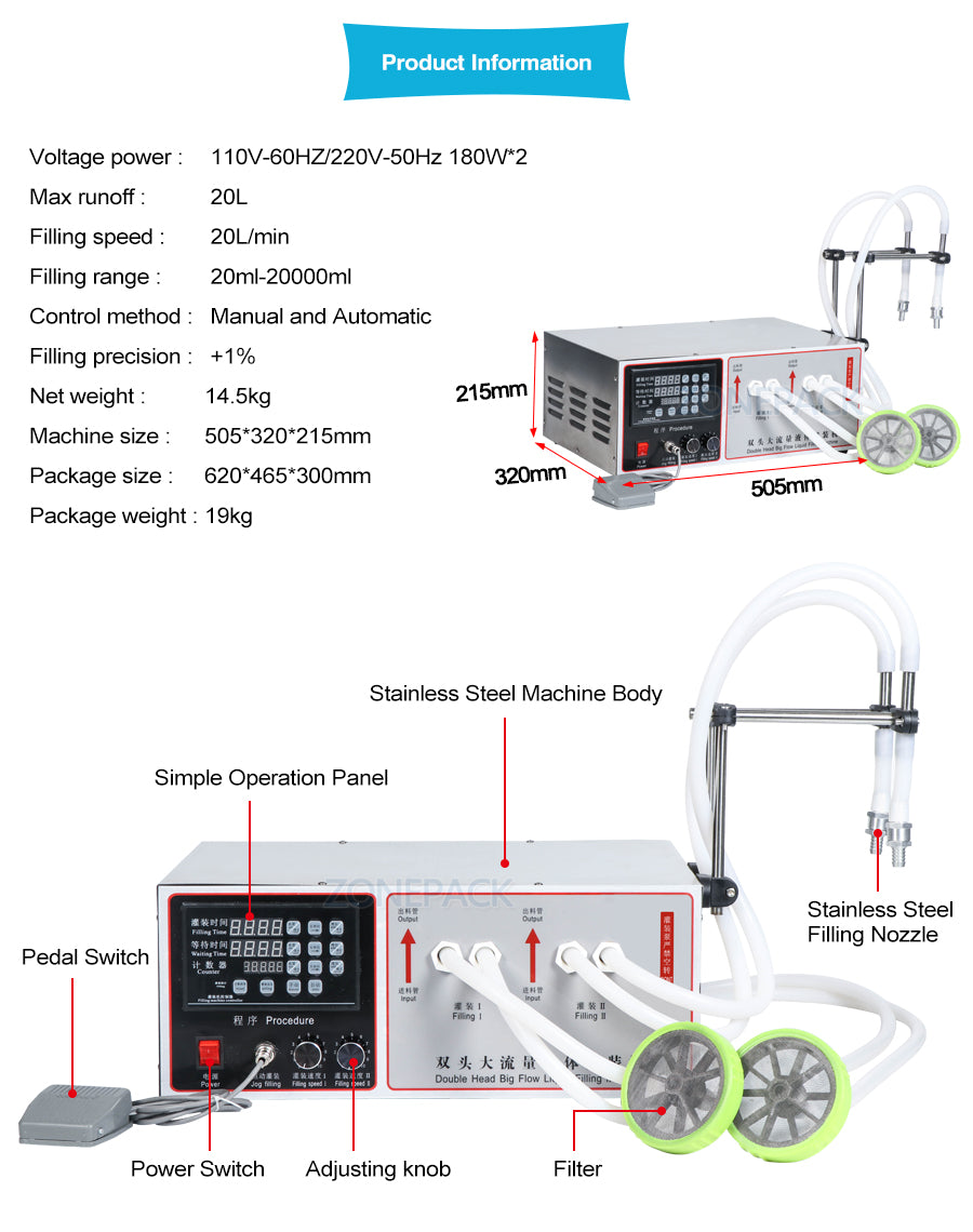 ZONESUN Double Nozzle Semi Automatic Laundry Cooking Oil Filling Machine ZS-GFK17B