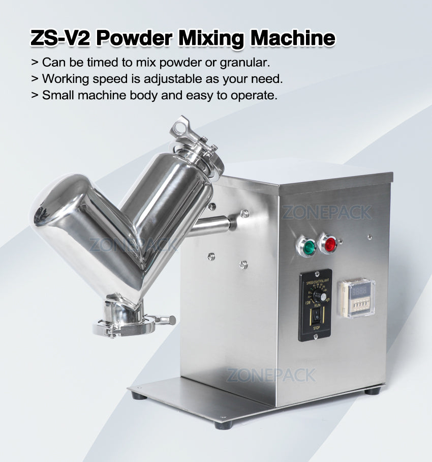 ZONEPACK V2 Машина для смешивания порошков Смеситель для сухих порошков из нержавеющей стали Блендер для таблеток Конфеты Таблетки Витаминный дом Смесительная машина