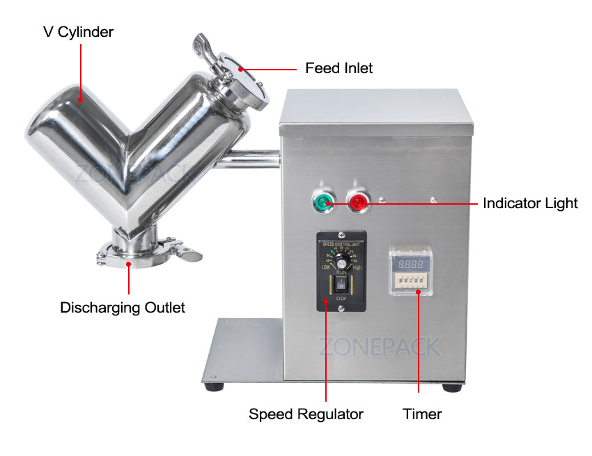 ZONEPACK V2 Машина для смешивания порошков Смеситель для сухих порошков из нержавеющей стали Блендер для таблеток Конфеты Таблетки Витаминный дом Смесительная машина