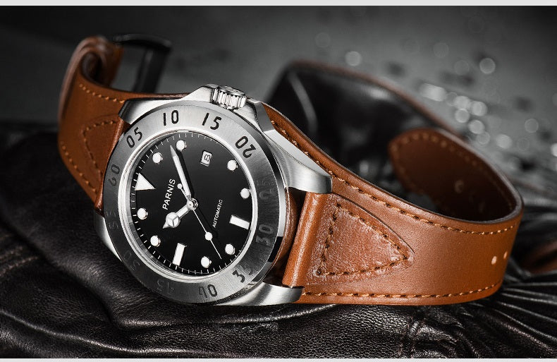 leather automatic watch
