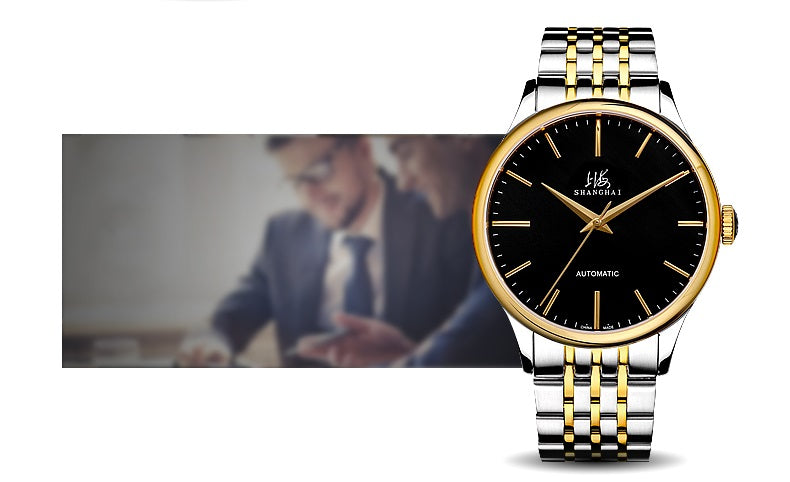 Mens black watch with gold accents
