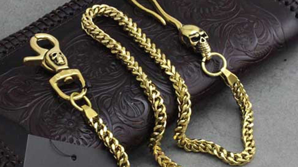 Fashion Brass Skulls 29'' Long Wallet Chain with Square Chain