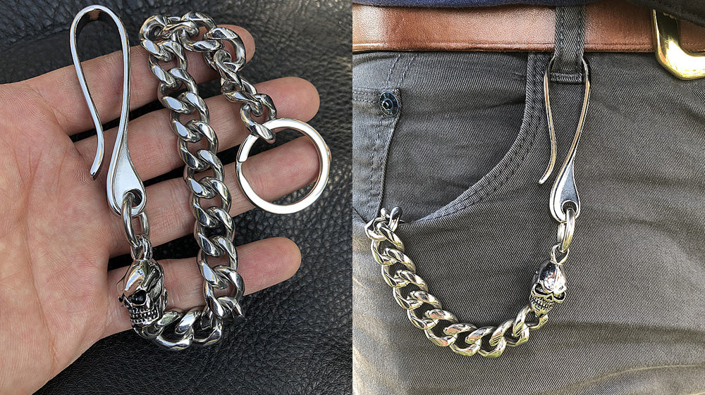 Fashion Silver 18'' Stainless Steel Minimalist Skull Wallet Chain