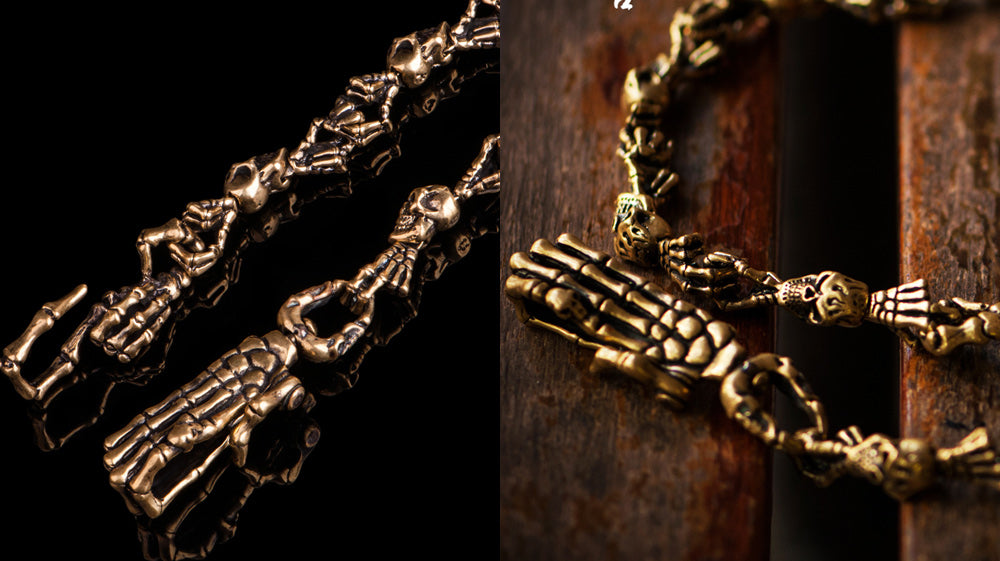 Handmade Punk Long Solid Brass Skull Skeleton Pants Chain