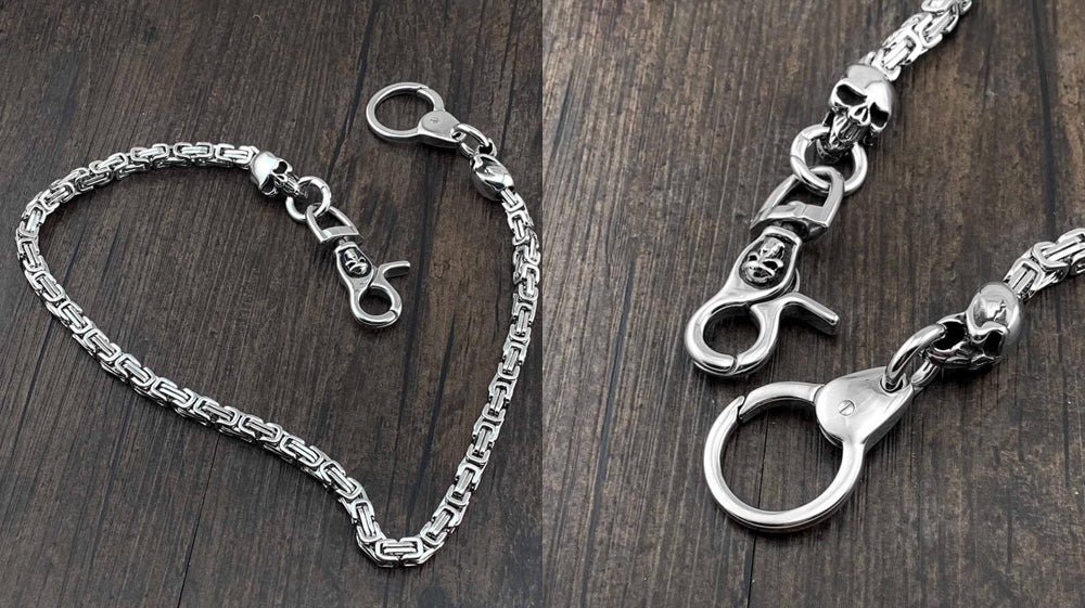 Cool Silver Stainless Steel 18'' Skull Wallet Chain
