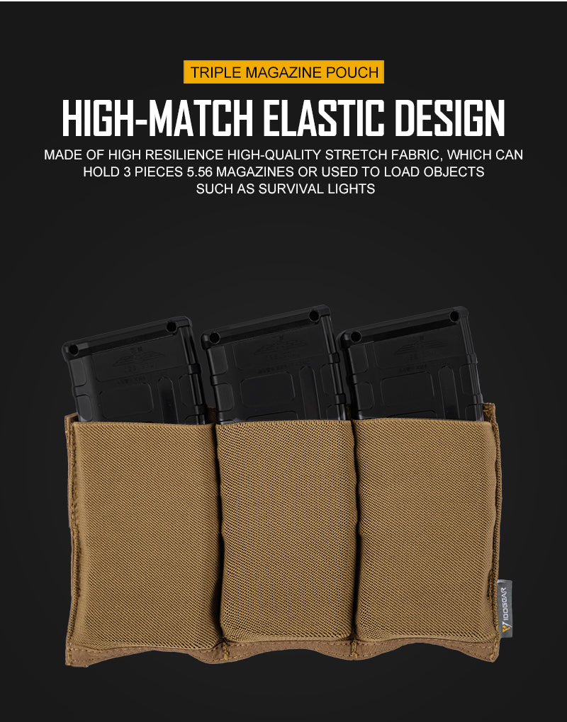 IDOGEAR Tactical 5.56 Magazine Pouch Fast Draw MOLLE Mag Pouch Carrier Triple Open Top 3555