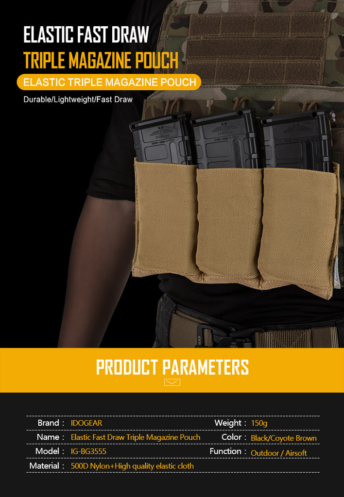 IDOGEAR Tactical 5.56 Magazine Pouch Fast Draw MOLLE Mag Pouch Carrier Triple Open Top 3555