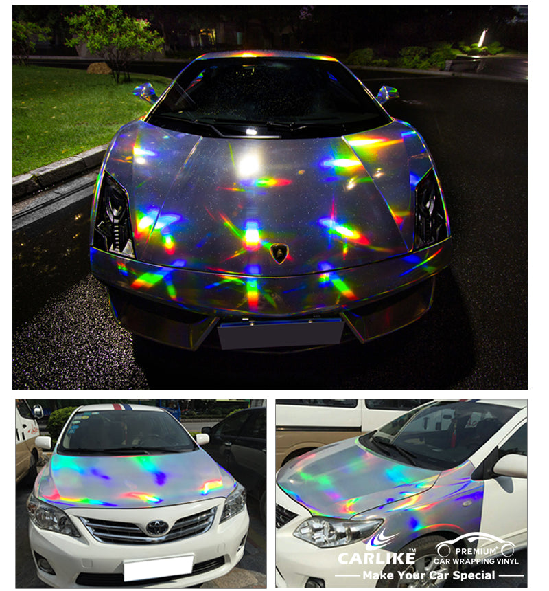 CARLIKE CL-LS Vinyle holographique arc-en-ciel chromé laser