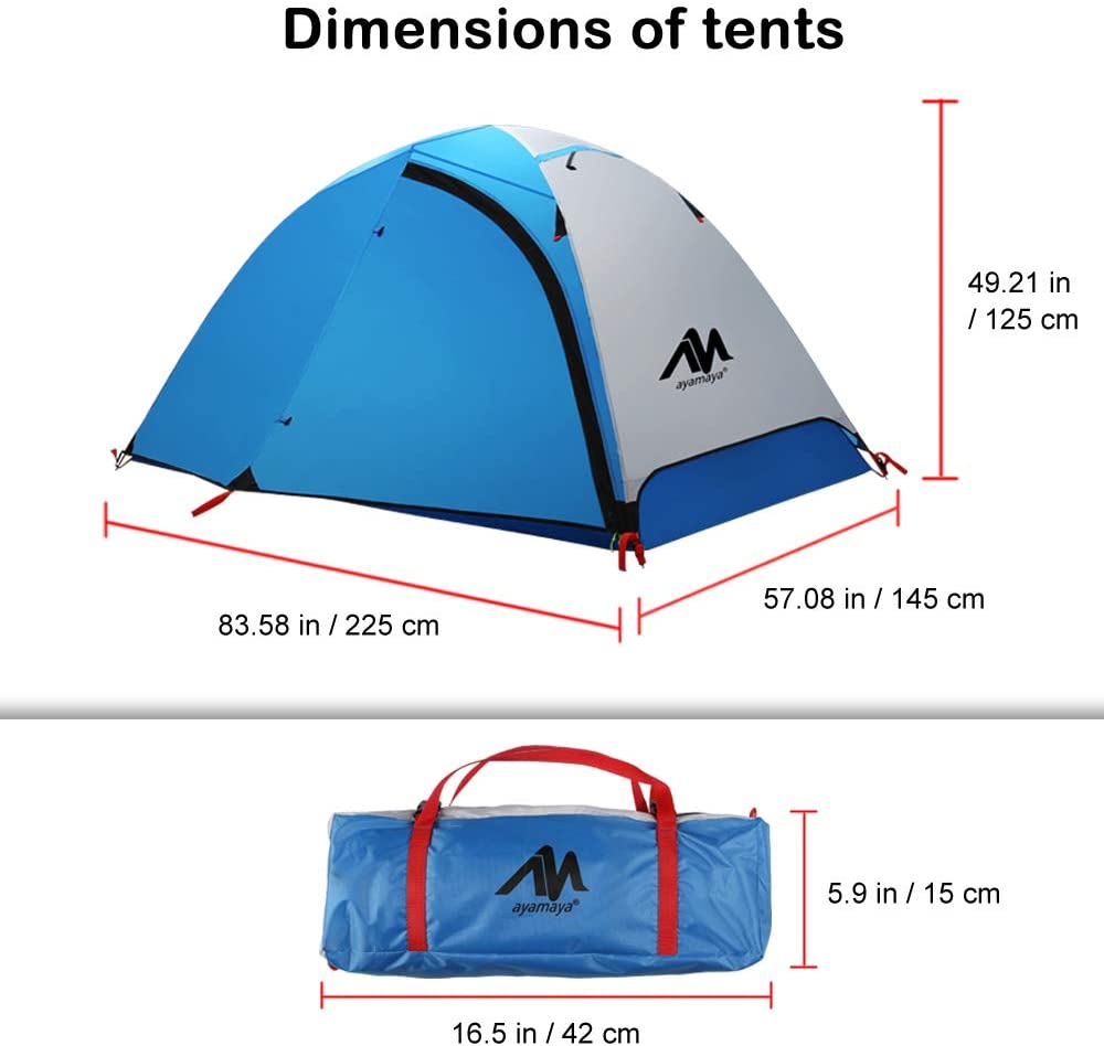 AYAMAYA 4 Season Backpacking Tent 2 Person Camping Tent Ultralight Waterproof All Weather Double Layer Two Doors Easy Setup 1 2 People
