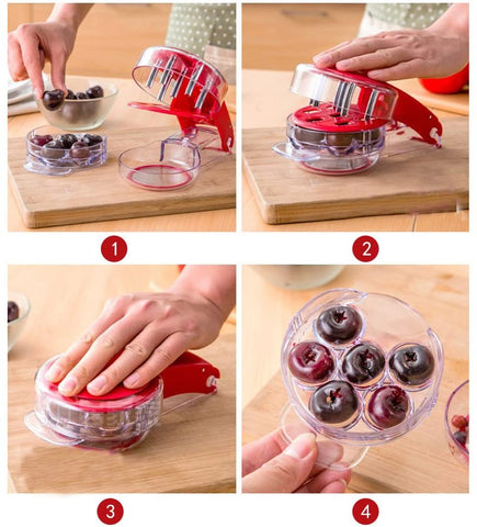 6 Hole Cherry Corer With Container Kitchen Gadgets Tools Novelty Super Cherry Pitter Stone Corer Remover Pit 6