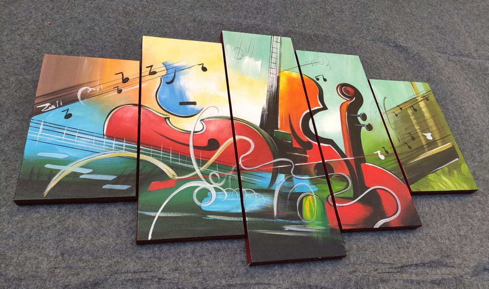 Buy Art Online, Acrylic Painting, Violin Painting, Canvas Painting for Living Room, 5 Piece Abstract Painting