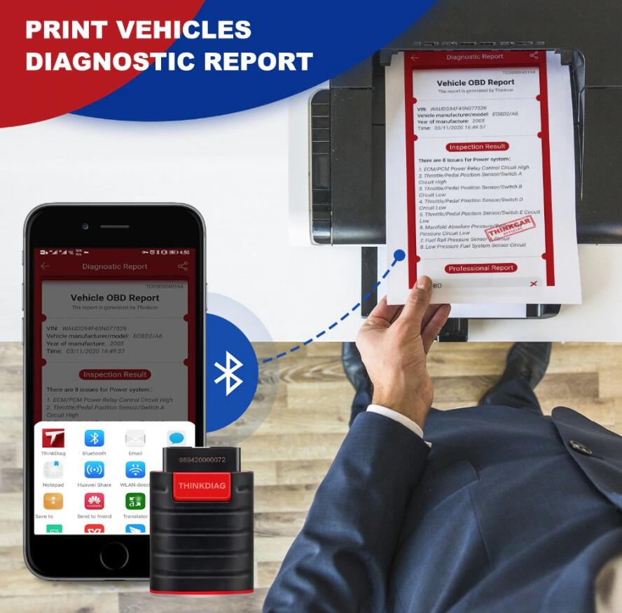 thinkdiag support do a OBD vehicles diagnostic report, and print the vehicles