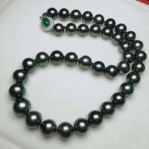 tahitian black peacock green pearl strand