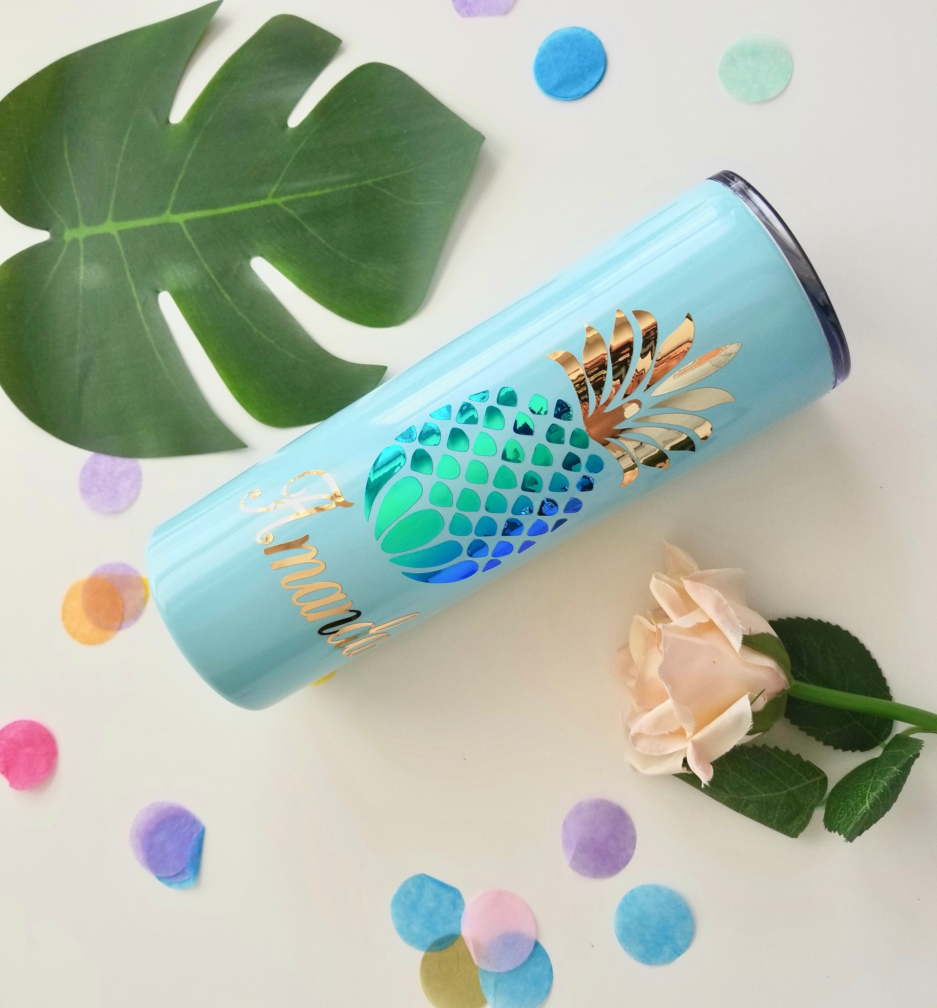 Opal Vinyl Pineapple design on a tumbler