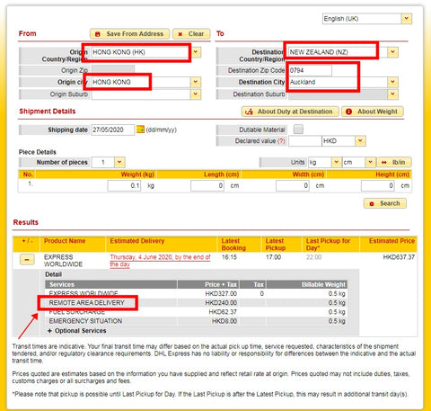 DHL Remote Area