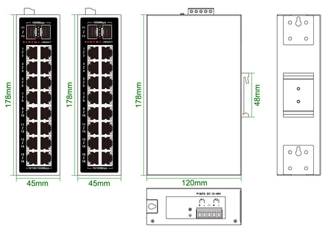 WDH-16ET2GF-DC 10/100Mbps 18-Port Industrial Ethernet Switches 