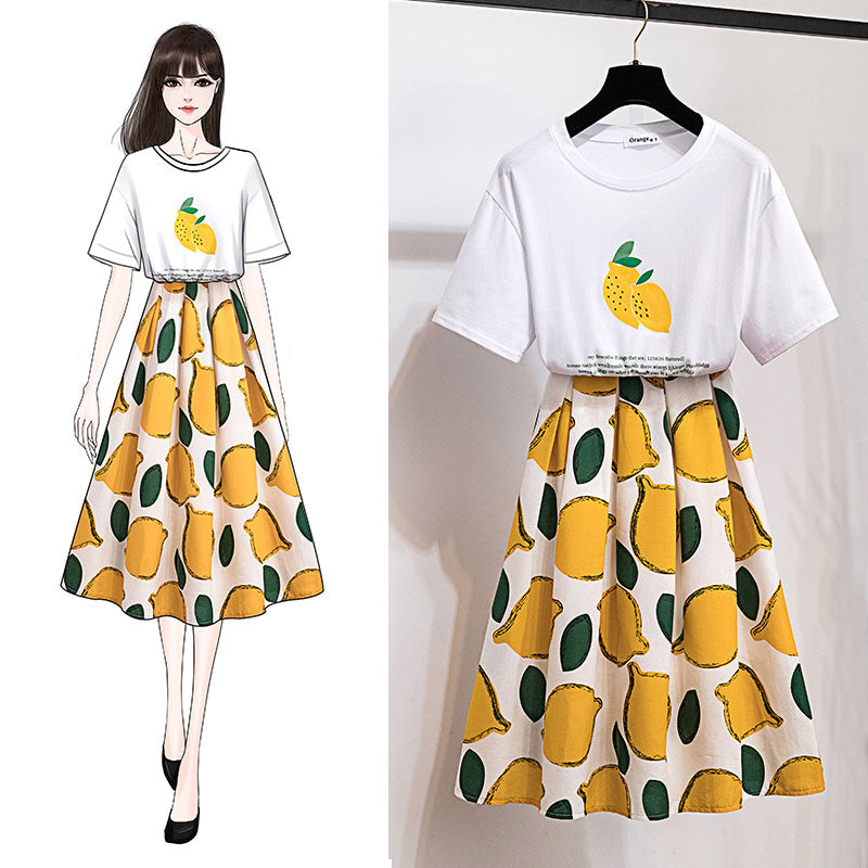 shirt and printed skirt dress