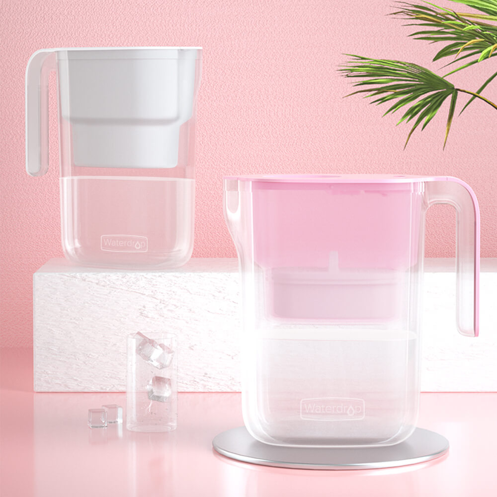 water filter pitcher white and pink