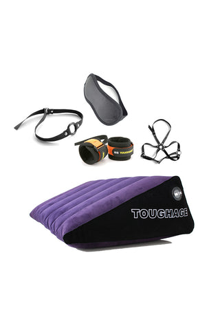 Inflatable Position Pillow bundle with Blindfold Handcuffs Gag and Harness Bra
