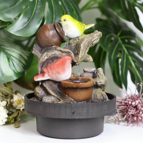 Birds Waterfall Desktop Fountain with Color Changing LED Lighting