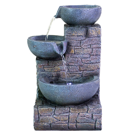 3-Tier Flowing Bowls Table Fountain with LED