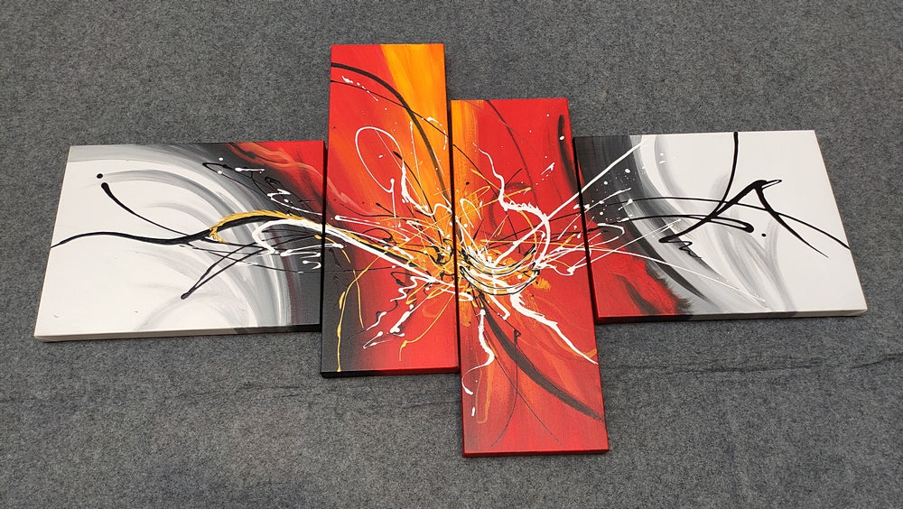 Hand Painted Wall Art, Acrylic Painting Abstract, Wall Art for Living Room, 4 Piece Canvas Painting, Abstract Painting, Acrylic Painting on Canvas