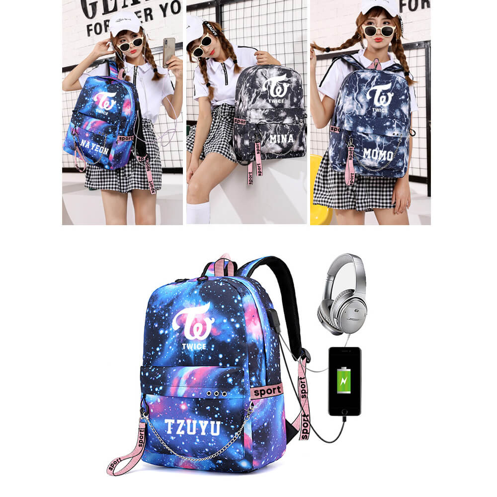 TWICE Star Printed USB Charging Korean Backpack