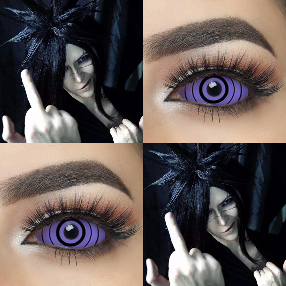 22mm purple spiral sclera contact lenses which entirely cover the sclera and iris