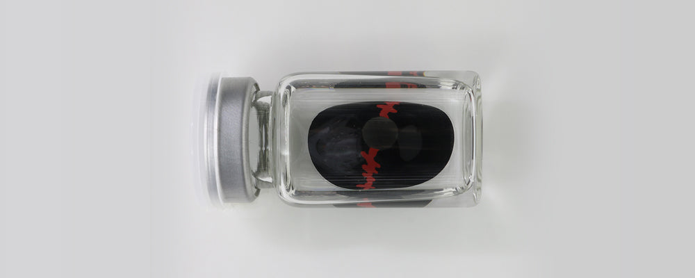 Redlash 22mm black sclera contact lenses which entirely cover the sclera and iris