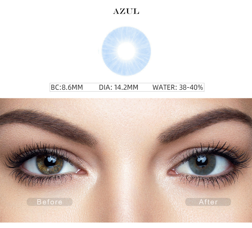 Hidrocor Azul Blue best colored contacts with before and after photo
