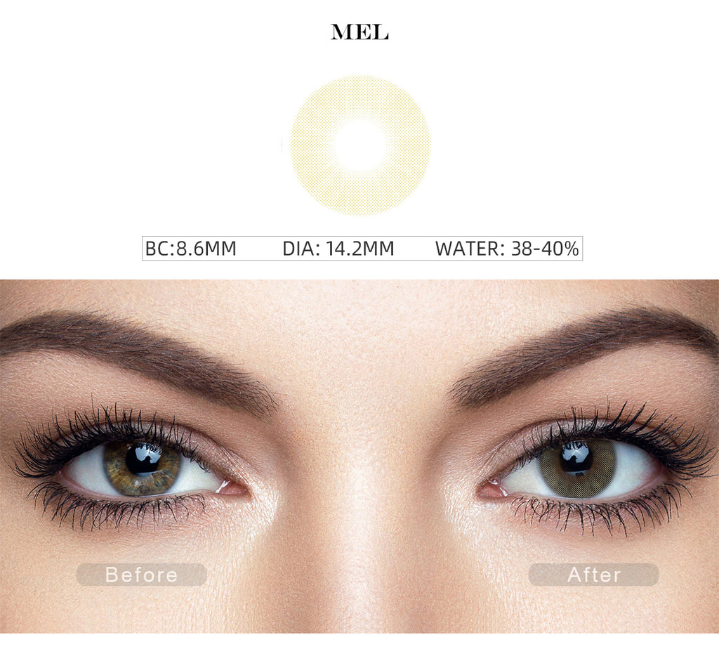 FreshGo Hidrocor Mel prescription colored contacts with before and after photo