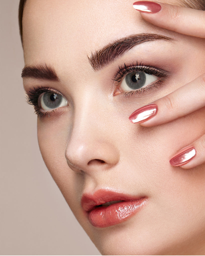 Elite Lavender Gray color contacts with natural looking model picture