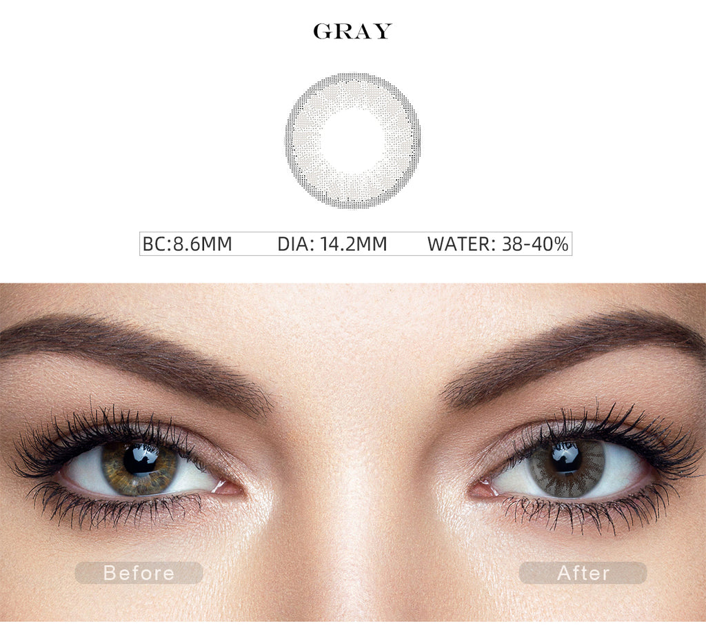 Glass Ball Silver Gray color contact lenses with before and after photo