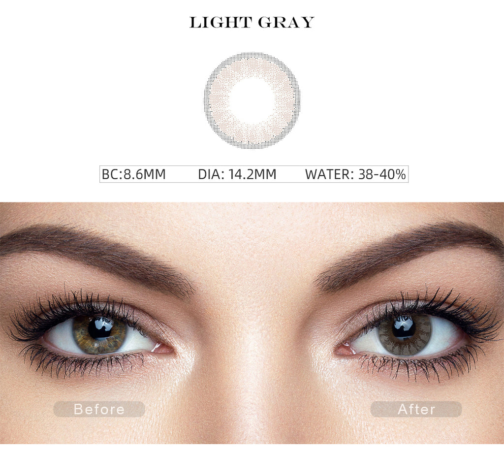 Glass Ball Light Gray color contact lenses with before and after photo
