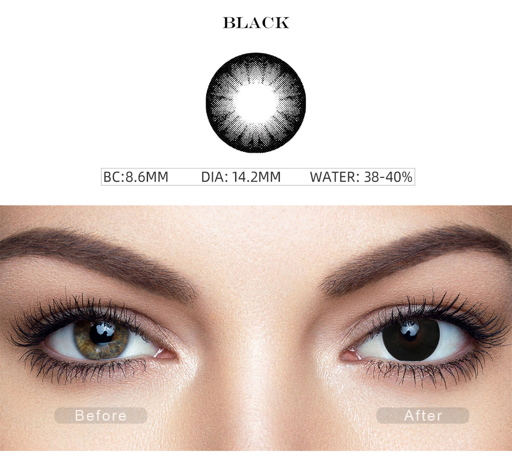 Glass Ball Black color contact lenses with before and after photo