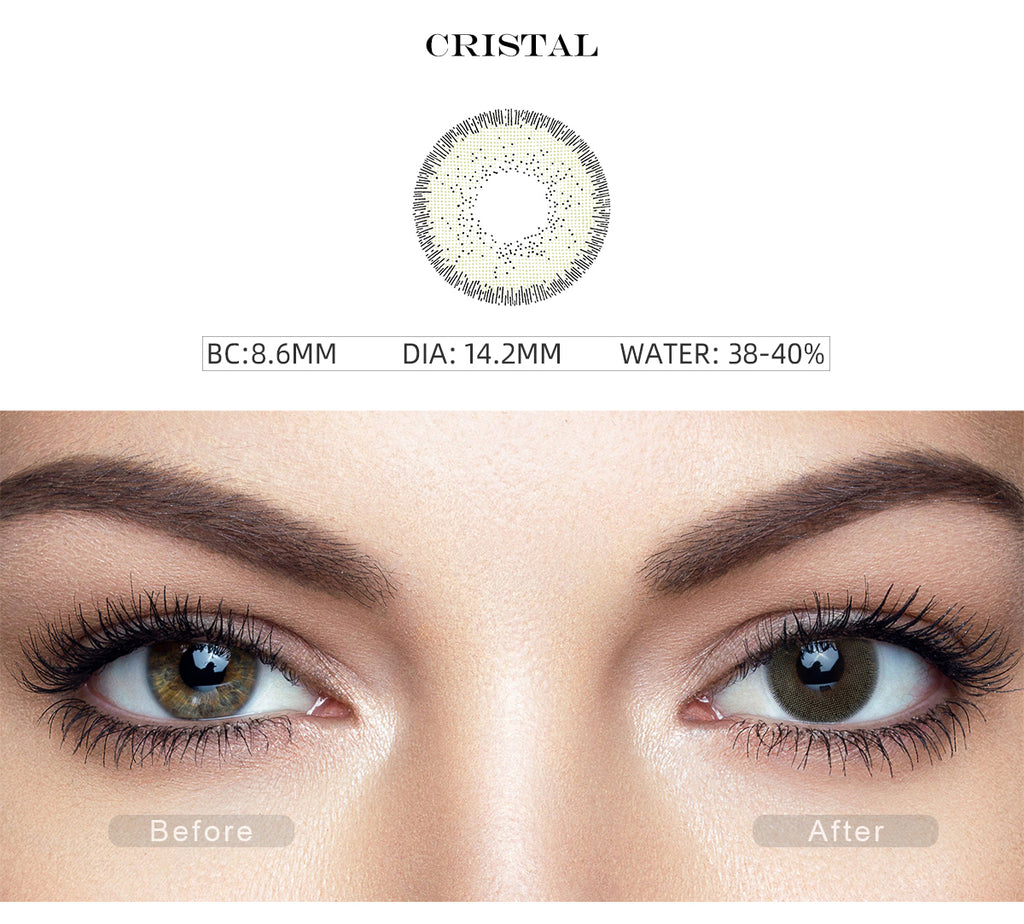 Nature Cristal Green colored contact lenses with before and after photo