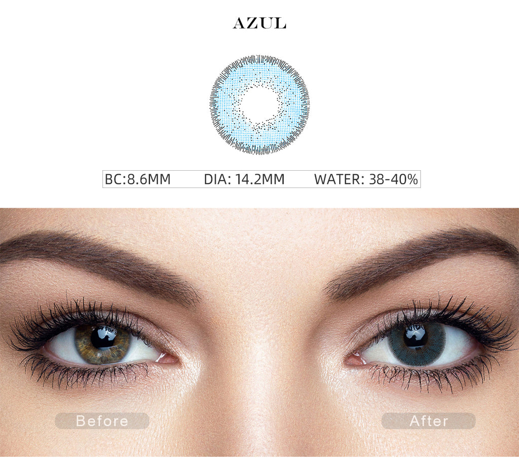 Nature Azul Blue color contact lenses with before and after photo