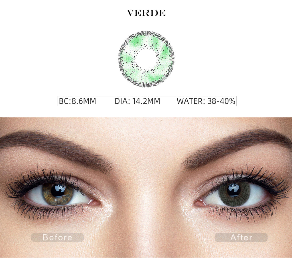 Nature Verde Green color contact lenses with before and after photo