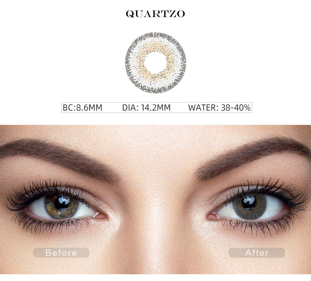 Natural Quartzo Gray color contact lenses with before and after photo