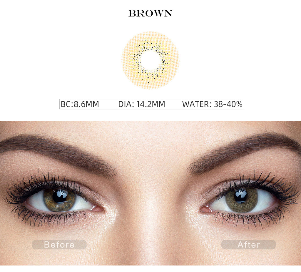 Ocean Brown color contact lenses with before and after photo