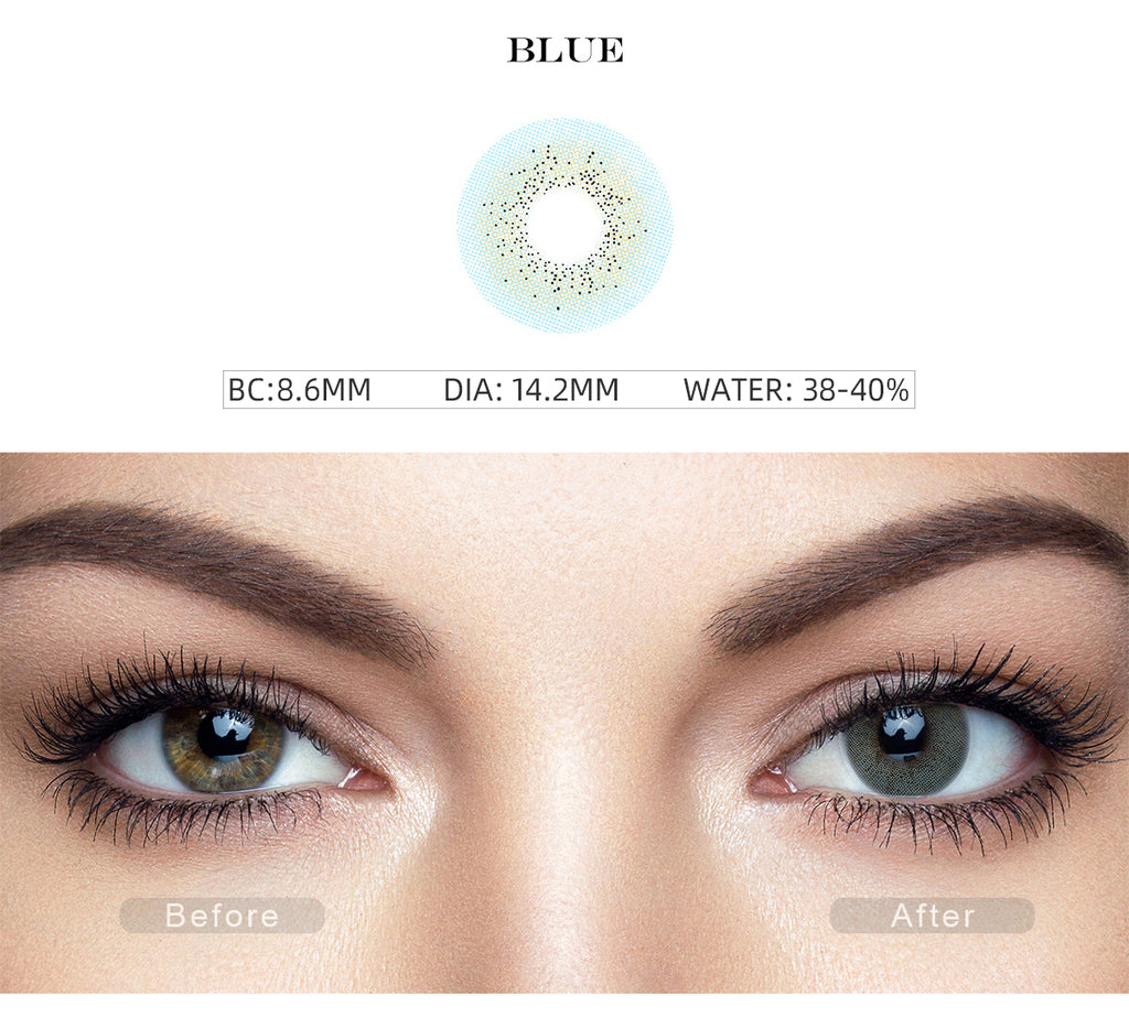 Ocean Blue contact lenses with before and after photo