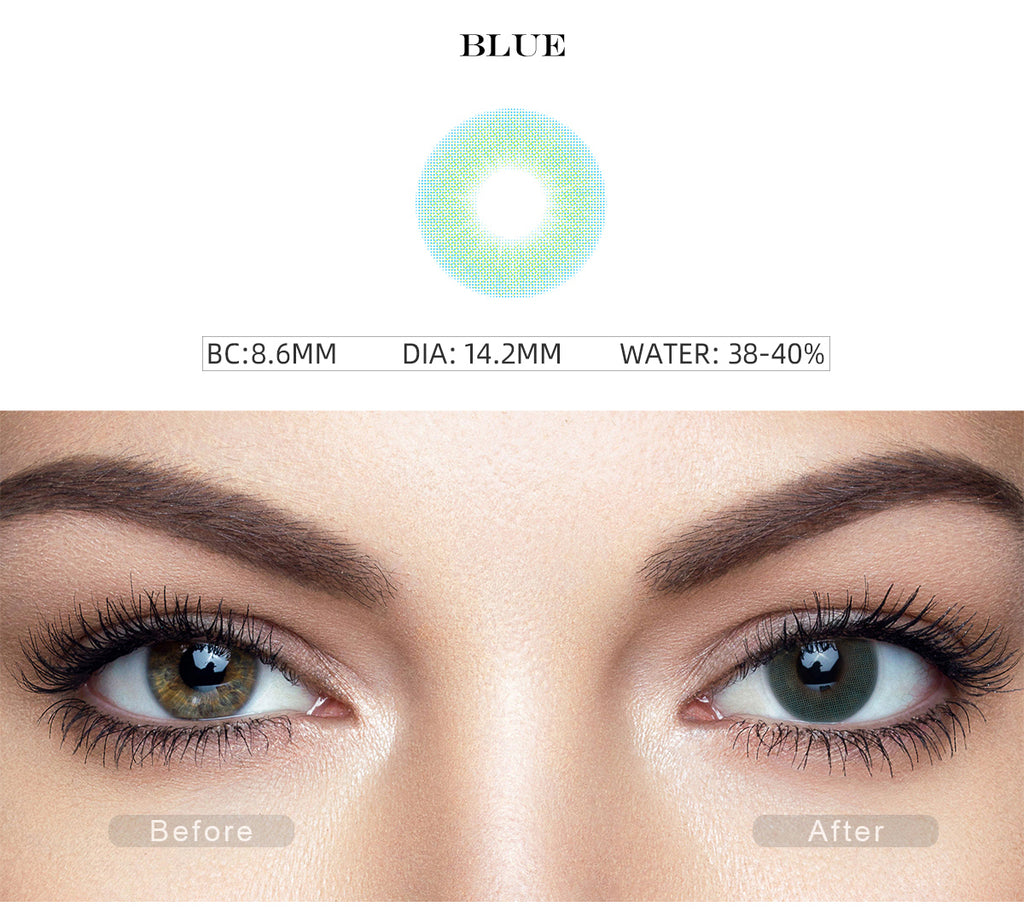Hidrocor II Sky Blue color contact lenses with before and after photo
