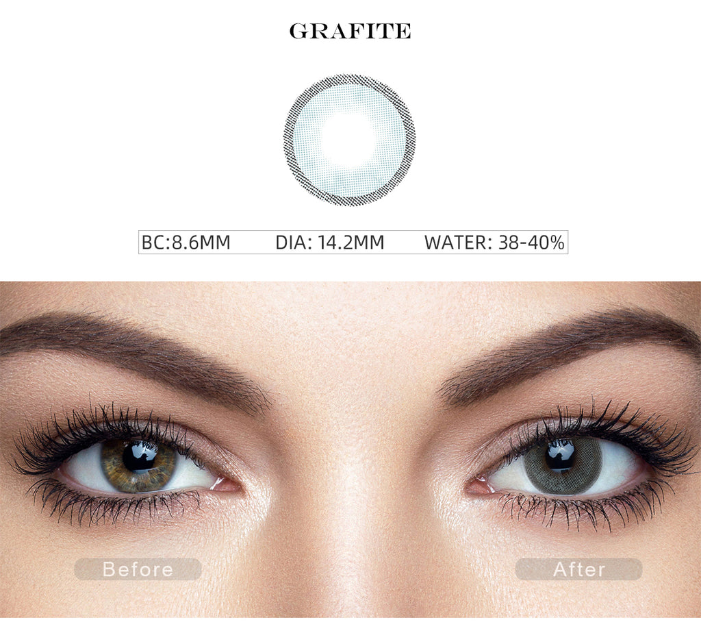 Hidrocharme Grafite Gray color contact lenses with before and after photo