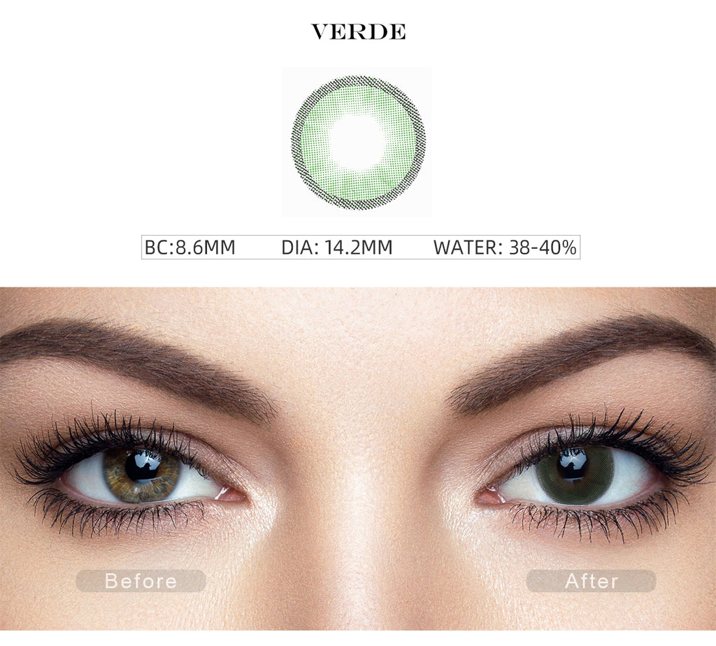 Hidrocharme Verde Green color contact lenses with before and after photo