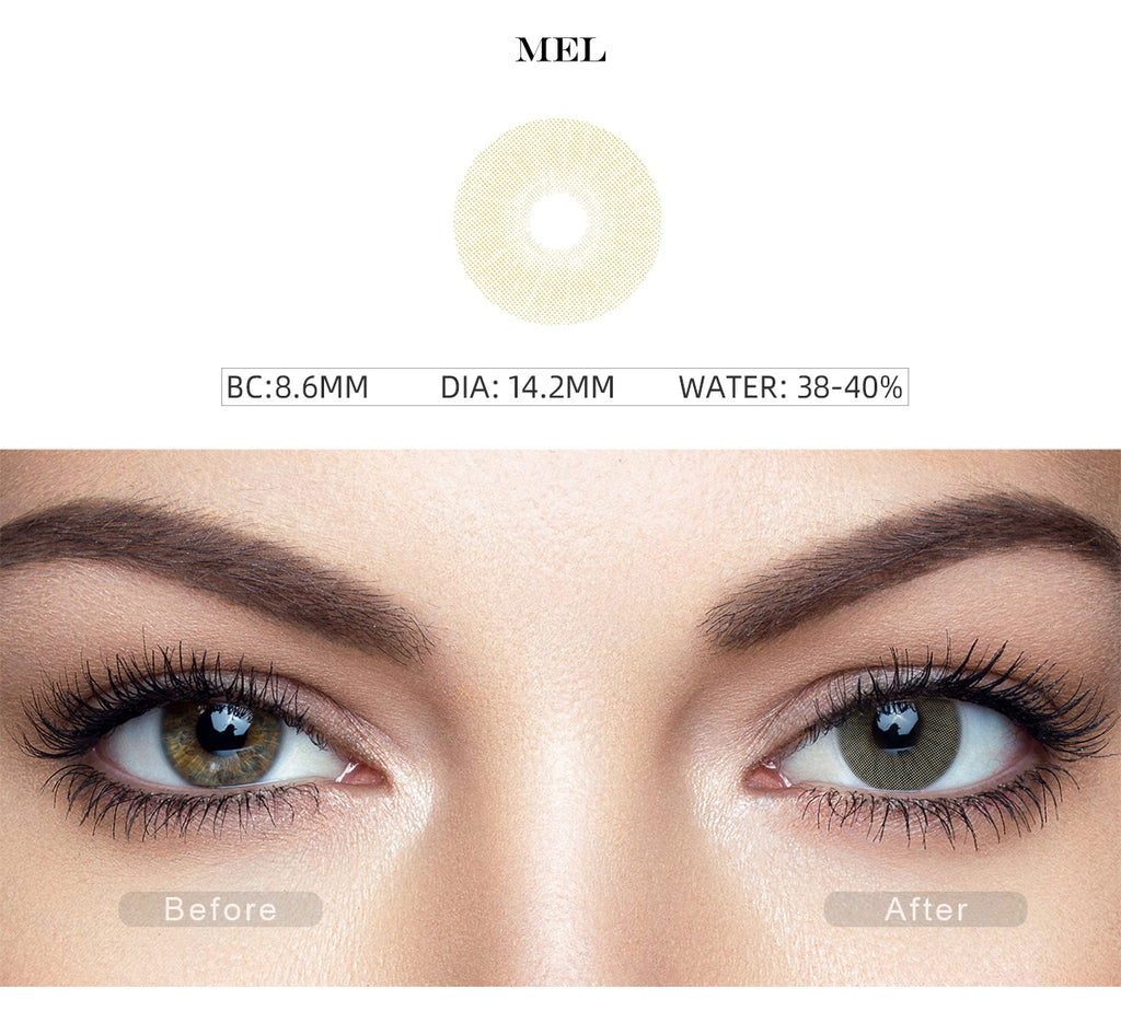 Rio Mel color contact lenses with before and after photo