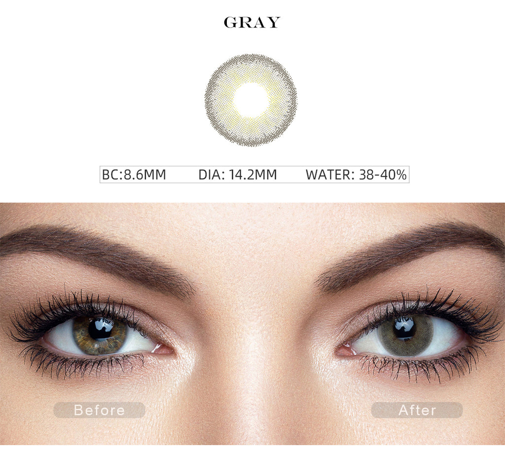 Premium Candy Gray color contact lenses with before and after photo