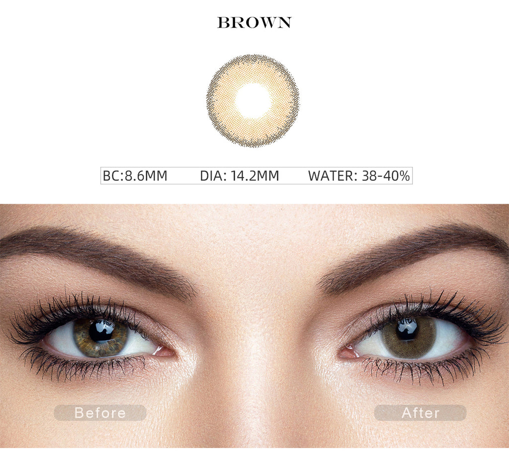 Premium Candy Brown color contact lenses with before and after photo
