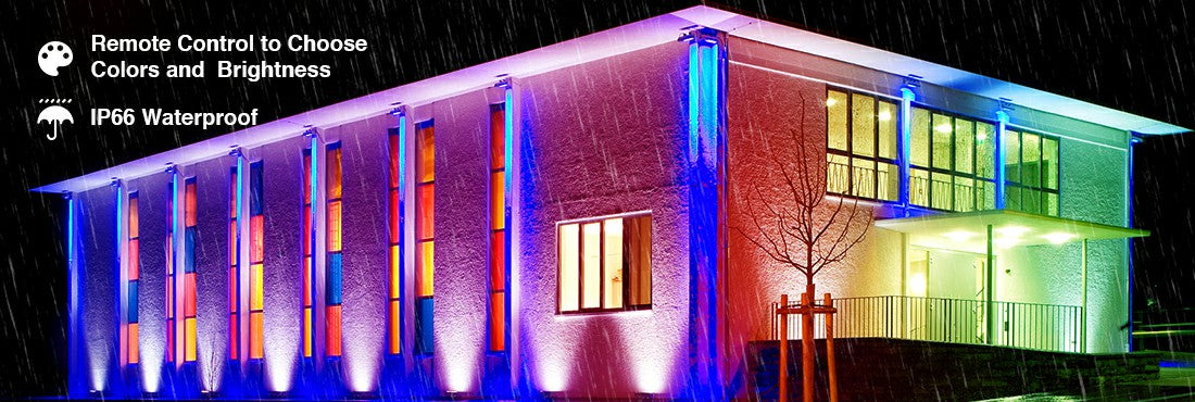 2 Pack 100W RGB LED Flood Lights with Remote Control IP66 Waterproof