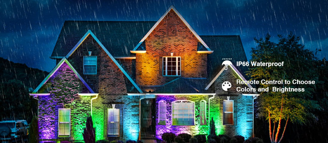 20W RGB LED Flood Lights with Remote Control 4 Pack, IP66 Waterproof Dimmable Color Changing Floodlight